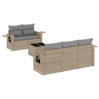 6-delige Loungeset met kussens poly rattan beige - thumbnail