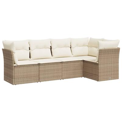 6-delige Loungeset met kussens poly rattan beige - thumbnail
