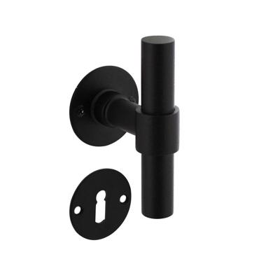Deurkruk L/T recht met rozet ø50x2mm en sleutelrozetten structuur zwart