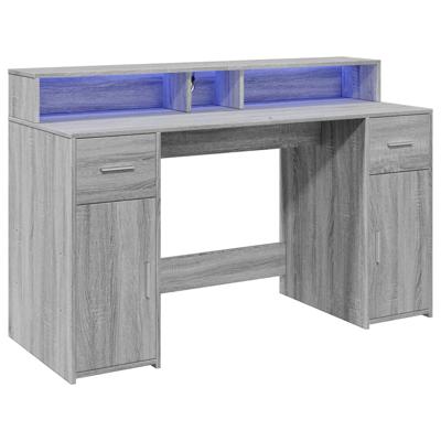 Bureau met LED-verlichting 200x55x91 cm hout grijs sonoma eiken