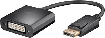 Goobay 69873 DisplayPort Adapter [1x DisplayPort stekker - 1x DVI-bus 24+5-polig] Zwart Rond, Met OTG-functie, Schroefbaar, PVC-mantel, Ronde ader 15 cm
