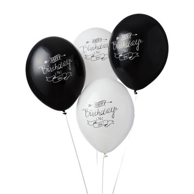 Pastel Ballonnen Set Happy Birthday Zwart/Wit (6st)