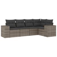 5-delige Loungeset met kussens poly rattan grijs - thumbnail
