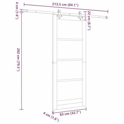 Schuifdeur met Hardware Set 83x202 cm van Massief Vurenhout