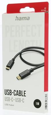 Hama USB-Kabel, USB-C naar USB-C, 1 m, zwart Oplader Zwart
