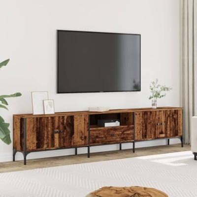 Tv-meubel met lade 200x25x44 cm bewerkt hout oud houtkleurig