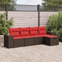 5-delige Loungeset met kussens poly rattan bruin - thumbnail