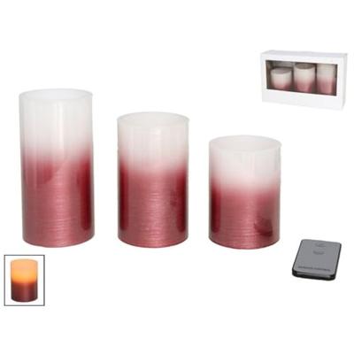 LED kaarsen/stompkaarsen met bewegende vlam en afstandsbediening - roodkleurig - set van 3