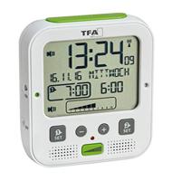 TFA Dostmann 60.2538.02 Wekker Zendergestuurd Wit, Groen Alarmtijden 2 Trilalarm, Extra luid wekgeluid, Groot display - thumbnail