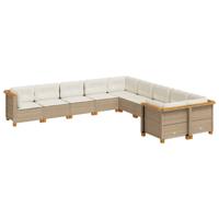 10-delige Loungeset met kussens poly rattan beige - thumbnail