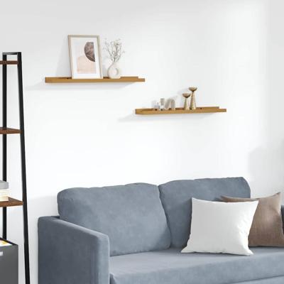 Wandplank met plank 2 pcs Beige 60 x 9 x 3 cm Bewerkt hout