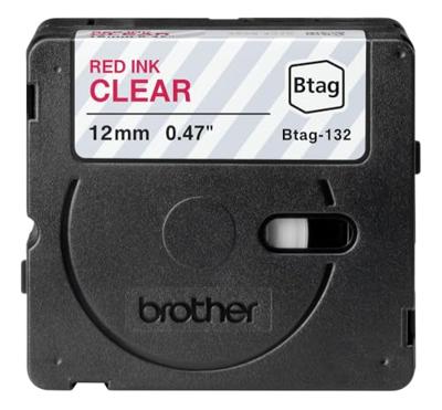 Brother BTAG-132 labelprinter-tape Rood op transparant
