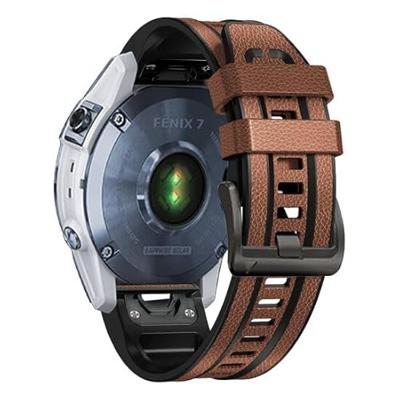 By Qubix - leer + siliconen bandje - Bruin - Compatible met Garmin Fenix 8-51mm - Compatible Garmin bandje