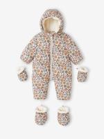 Combipakje met bloemen voor baby met fleece voering lichtbeige met print - thumbnail
