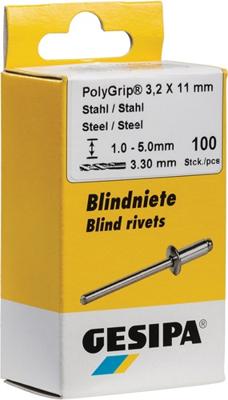 Gesipa Blindklinknagel | klinknagelschacht d x l 3,2 x 11 mm | staal / staal | 100 stuks - 1464886 1464886 Gesipa Blindklinknagel | klinknagelschacht d x l 3,2 x 11 mm | staal / staal | 100 stuks - 1464886 1464886