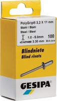 Gesipa Blindklinknagel | klinknagelschacht d x l 3,2 x 11 mm | staal / staal | 100 stuks - 1464886 1464886 - thumbnail