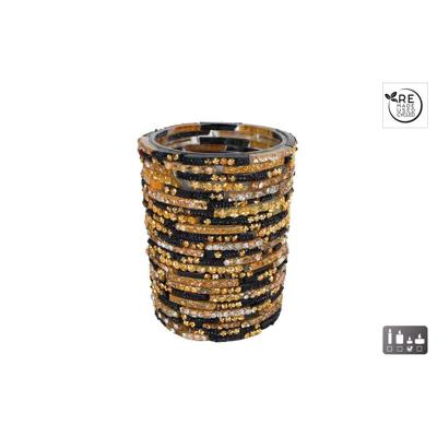 Theelichthouder zwart/goud glas l7b7h8 cm Van Manen - Van manen