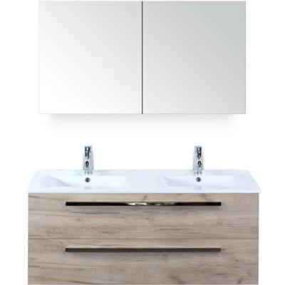 Seville Badmeubelset 120 cm - 2 Laden Craft Oak - Wastafel Enjoy Dubbel met Spiegelkast
