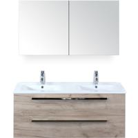 Seville Badmeubelset 120 cm - 2 Laden Craft Oak - Wastafel Enjoy Dubbel met Spiegelkast - thumbnail