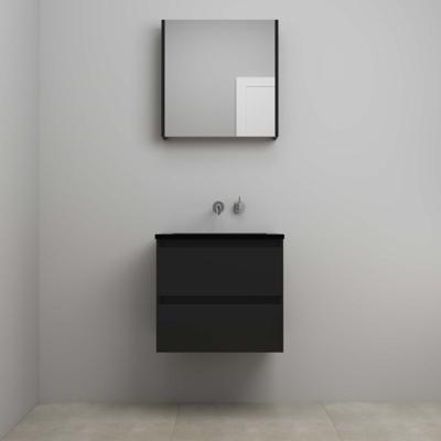On-Line Badkamermeubelset - 60 cm - Voorgemonteerd - Ladestructuur - Acryl Wastafel - zonder Kraangat - Spiegelkast - Mat Zwart