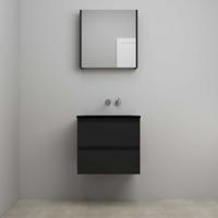 On-Line Badkamermeubelset - 60 cm - Voorgemonteerd - Ladestructuur - Acryl Wastafel - zonder Kraangat - Spiegelkast - Mat Zwart - thumbnail