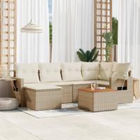 7-delige Loungeset met kussens poly rattan beige - thumbnail