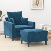 Fauteuil met voetenbank 60 cm fluweel blauw - thumbnail