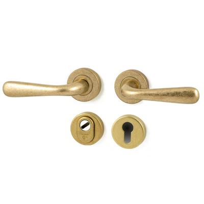 Hardbrass Achterdeurset Silvia compleet SKG3 met kerntrekbeveiliging - messing getrommeld