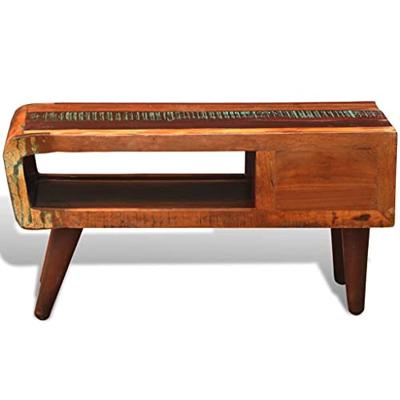 Salontafel met 1 gewelfde rand en 1 lade gerecycled hout - thumbnail
