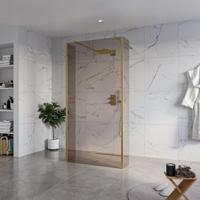 Fortifura Galeria Vrijstaande Inloopdouche - 100x200cm - Rookglas - antikalk - 8mm veiligheidsglas - 2 zijwanden 40cm - wandsteunen en hoekprofielen - Geborsteld Messing PVD (Goud) SW927770 2x/SW797940/SW797934 2x/SW798731 2x - thumbnail