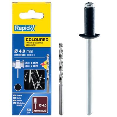 Rapid Blindklinknagels Zwart | Ø4 x 10 mm | Incl. Boor | 50 Stuks - 5001466