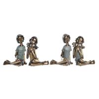 Decoratieve figuren DKD Home Decor 17 x 13 x 22 cm Rood Gouden Turkoois Kinderen (2 Stuks) - thumbnail