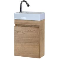 Bonsai Badmeubelset - Natuur Eiken - Keramische Wastafel Fontein Links en Rechts - thumbnail