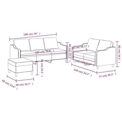 3-delige Loungeset met kussens stof lichtgrijs