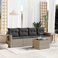 5-delige Loungeset met kussens poly rattan lichtgrijs - thumbnail