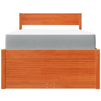 Bed met lades en matras massief grenenhout wasbruin 90x200 cm