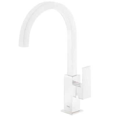 Wastafelmengkraan Tres Cuadro Exclusive 1-Hendel Uitloop Gebogen 24 cm Vierkant Mat Wit Wastafelmengkraan Tres Cuadro Exclusive 1-Hendel Uitloop Gebogen 24 cm Vierkant Mat Wit