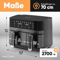 Profi Cook PC-FR 1295 H Airfryer 9 l 2700 W 2 gescheiden temperatuurregelaars Zwart, Inox - thumbnail