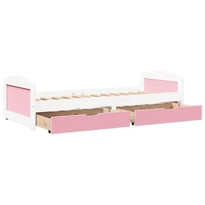 Slaapbank met 2 lades zonder matras IRUN 90x200 cm wit en roze Slaapbank met 2 lades zonder matras IRUN 90x200 cm wit en roze
