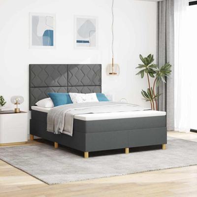 Boxspring Bed met Matras & LED Donkergrijs 140x200 cm Stof