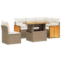 6-delige Loungeset met kussens poly rattan beige - thumbnail