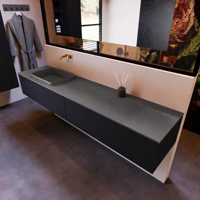Badkamermeubelset Mondiaz Erin 200 cm met 2 Lades met RIDGE Wastafel Links Dark grey Zonder Kraangaten Greeploos Mat Urban