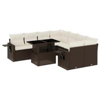 9-delige Loungeset met kussens poly rattan bruin - thumbnail