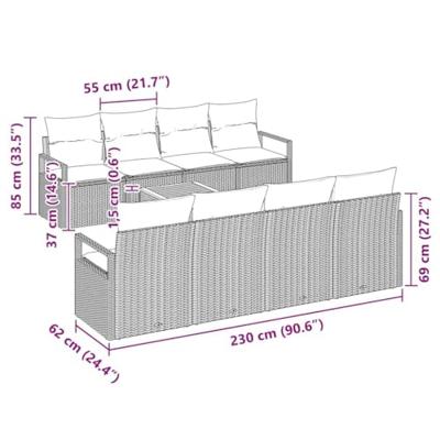 Tuinbankenset met kussen 9 pcs Beige poly rattan