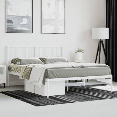 Bedframe met hoofdbord metaal wit 120x190 cm
