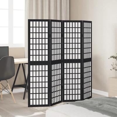 Kamerscherm met 4 panelen massief paulowniahout zwart