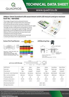 Quadrios LED-assortiment Rood, Groen, Geel, Blauw, Koud-wit, Warm-wit 3 mm 20 mA 3.0 V