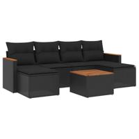 7-delige Loungeset met kussens poly rattan zwart - thumbnail