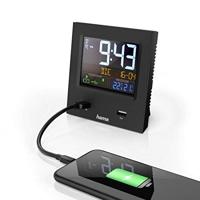 Hama Digitale wekker, dubbele USB, digitale wekker met 2-voudige USB-oplaadfunctie, snelheidsalarm, 2 wektijden en snooze, weergave voor datum, binnentemperatuur en luchtvochtigheid, zwart - thumbnail