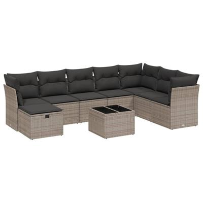 8-delige Loungeset met kussens poly rattan grijs